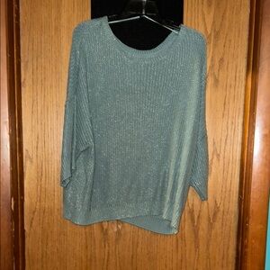 Jennifer Lopez Green Crew Neck Sweater with Ribbed Knit